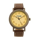 O[ Y rv ANZT[ Men's Watch, 50MM Antique Grey Case with Beige Dial, White Arabic Numerals, with White Hands, Brown Strap with White Stitching, Over Sized Crown Brown