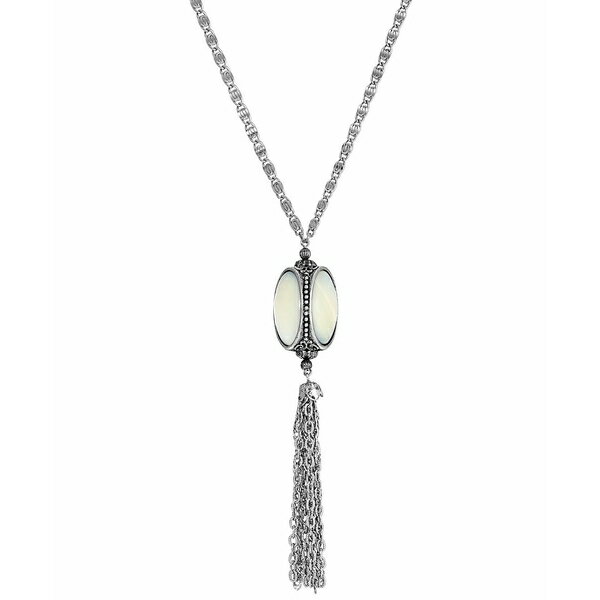 2028 fB[X lbNXE`[J[Ey_ggbv ANZT[ Silver-Tone MOP 3 Sided Spinner Tassel Necklace White