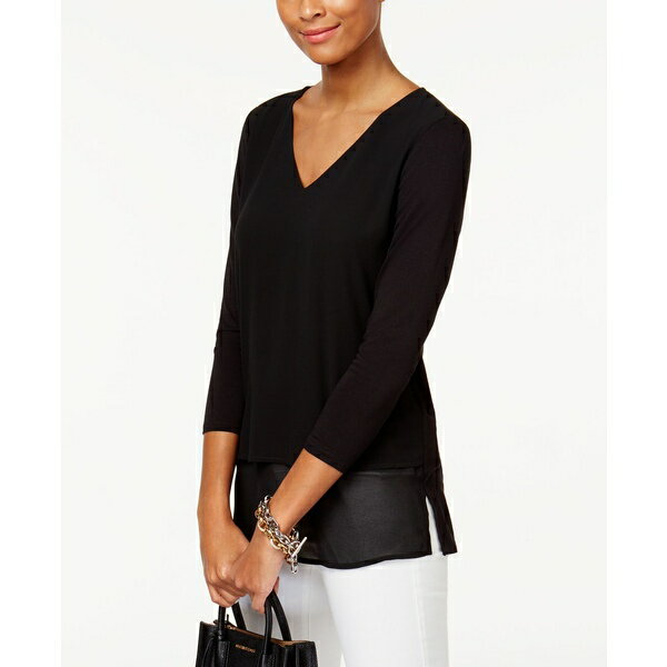 マイケルコース レディース カットソー トップス Layered-Look Top, Regular & Petite Sizes Black