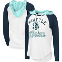 J[oNX fB[X TVc gbvX Seattle Kraken GIII Sports by Carl Banks Women's MVP Raglan Lightweight Hooded TShirt White/Deep Sea Blue