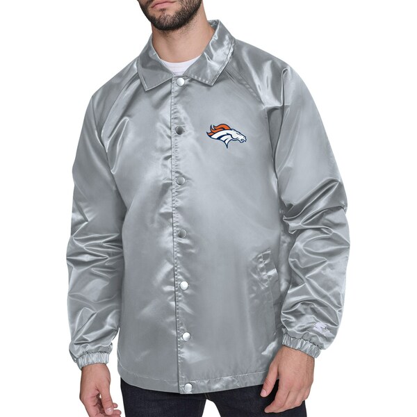 スターター メンズ ジャケット&ブルゾン アウター Denver Broncos Starter Retro Logo Raglan Coaches FullSnap Jacket Gray