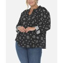 ホワイトマーク レディース カットソー トップス Plus Size Pleated Long Sleeve Top Black