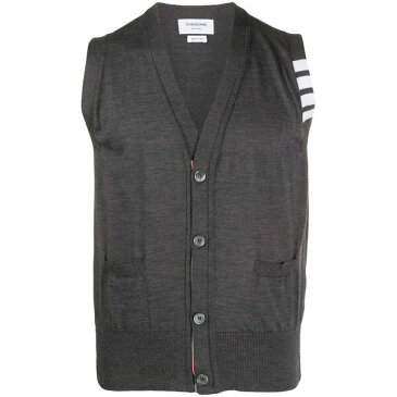 トムブラウン メンズ アンダーウェア DARK GREY FINE MERINO WOOL V-NECK 4-BAR VEST 025 DARK GREY