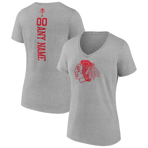 t@ieBNX fB[X TVc gbvX Chicago Blackhawks Fanatics Branded Women's Personalized Name & Number VNeck TShirt Heather Gray