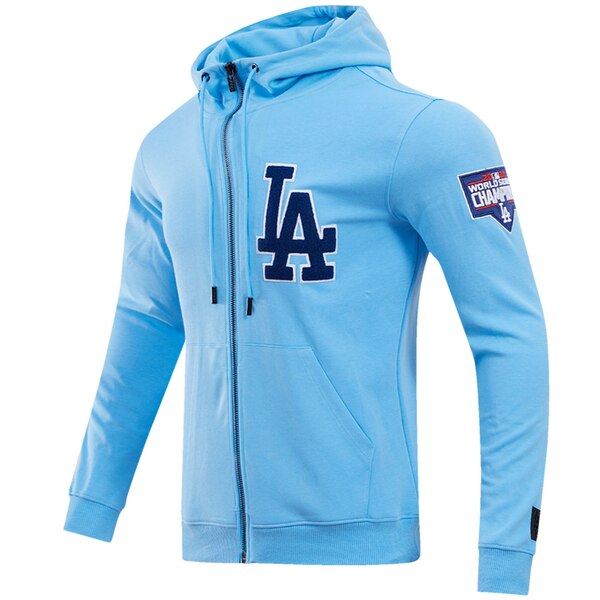 ץ  ѡåȥ  Los Angeles Dodgers Pro Standard Classic Chenille Double Knit FullZip Hoodie Light Blue