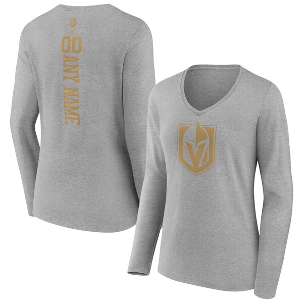 t@ieBNX fB[X TVc gbvX Vegas Golden Knights Fanatics Branded Women's Personalized Name & Number Long Sleeve VNeck TShirt Heather Gray