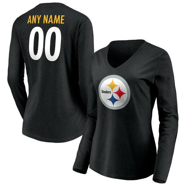 t@ieBNX fB[X TVc gbvX Pittsburgh Steelers Fanatics Branded Women's Team Authentic Personalized Name & Number Long Sleeve VNeck TShirt Black