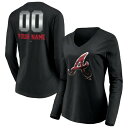 t@ieBNX fB[X TVc gbvX Atlanta Braves Fanatics Branded Women's Personalized Midnight Mascot Long Sleeve VNeck TShirt Black