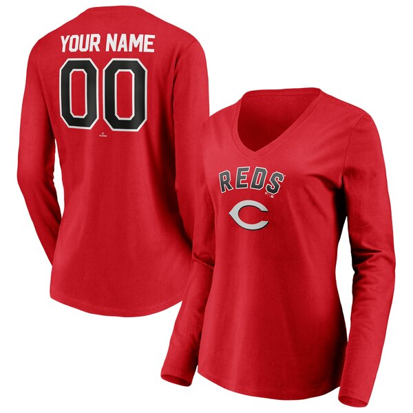 t@ieBNX fB[X TVc gbvX Cincinnati Reds Fanatics Branded Women's Personalized Winning Streak Name & Number Long Sleeve VNeck TShirt Red