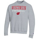 チャンピオン メンズ パーカー・スウェットシャツ アウター Wisconsin Badgers Champion Football Stacked Pullover Sweatshirt Heather Gray