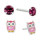 ジャニ ベルニーニ レディース ピアス＆イヤリング アクセサリー 2-Pc. Set Crystal Solitaire & Enamel Owl Stud Earrings in Sterling Silver, Created for Macy's Pink/white