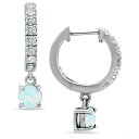Wj xj[j fB[X sAXCO ANZT[ Cubic Zirconia Dangle Drop Huggie Hoop Earring in Sterling Silver or 18k Gold over Silver (Also available in Lab created Opal) Lab created Opal/Silver