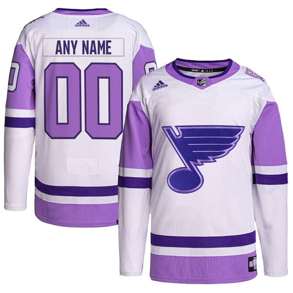 ǥ  ˥ե ȥåץ St. Louis Blues adidas Hockey Fights Cancer Primegreen Authentic Custom Jersey White/Purple