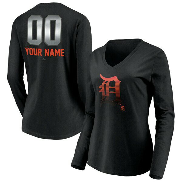 ファナティクス レディース Tシャツ トップス Detroit Tigers Fanatics Branded Women's Personalized Midnight Mascot Long Sleeve VNeck TShirt Black