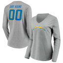 ファナティクス レディース Tシャツ トップス Los Angeles Chargers Fanatics Branded Women's Team Authentic Custom Long Sleeve VNeck TShirt Gray