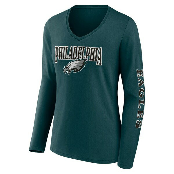 t@ieBNX fB[X TVc gbvX Philadelphia Eagles Fanatics Branded Women's Wordmark Long Sleeve VNeck TShirt Midnight Green