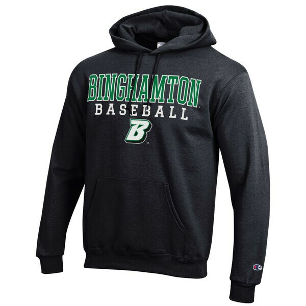 チャンピオン メンズ パーカー・スウェットシャツ アウター Binghamton Bearcats Champion Stack Baseball Powerblend Pullover Hoodie Black