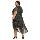 ダナ キャラン ニューヨーク レディース ワンピース トップス Plus Size Dot-Print Crinkle-Chiffon Smocked Midi Dress Black/Ivory