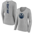 yz t@ieBNX fB[X TVc gbvX Edmonton Oilers Fanatics Branded Women's Personalized Name & Number Long Sleeve VNeck TShirt Heather Gray