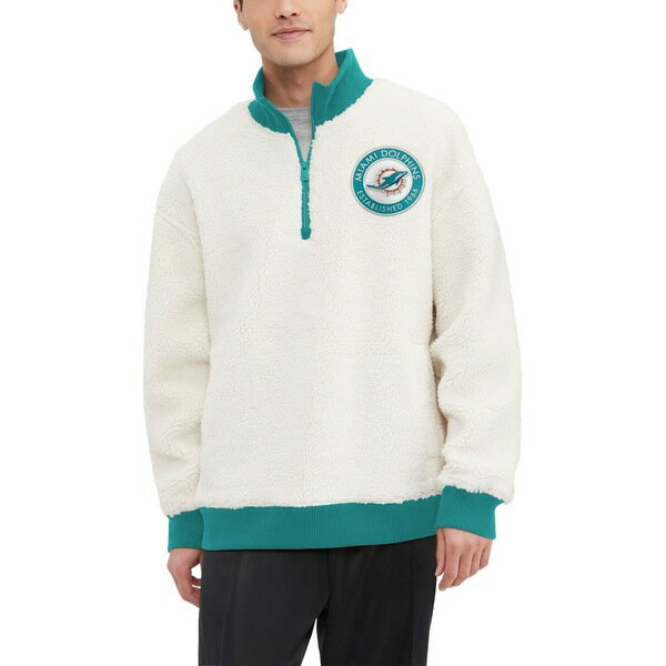 トミー ヒルフィガー メンズ ジャケット＆ブルゾン アウター Miami Dolphins Tommy Hilfiger Jordan Sherpa QuarterZip Sweatshirt Cream