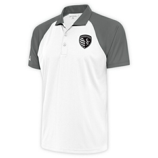 AeBOA Y |Vc gbvX Sporting Kansas City Antigua Brushed Metallic Nova Raglan Polo White/Steel