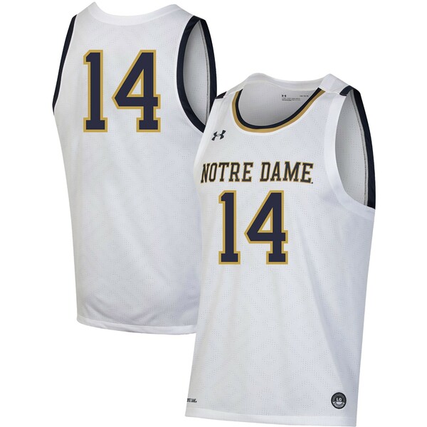 アンダーアーマー メンズ ユニフォーム トップス #14 Notre Dame Fighting Irish Under Armour Throwback Replica Basketball Jersey White