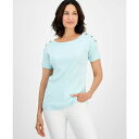スタイルアンドコー レディース カットソー トップス Women's Pima Cotton Button-Shoulder Top, Exclusively at Macy's Minty Turquoise(4)