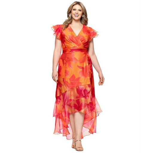 エスケープ レディース ワンピース トップス Plus Size Floral-Print Chiffon High-Low Dress Coral/Pink エスケープ レディース ワンピース トップス Plus Size Floral-Print Chiffon High-Low Dress Coral/Pink