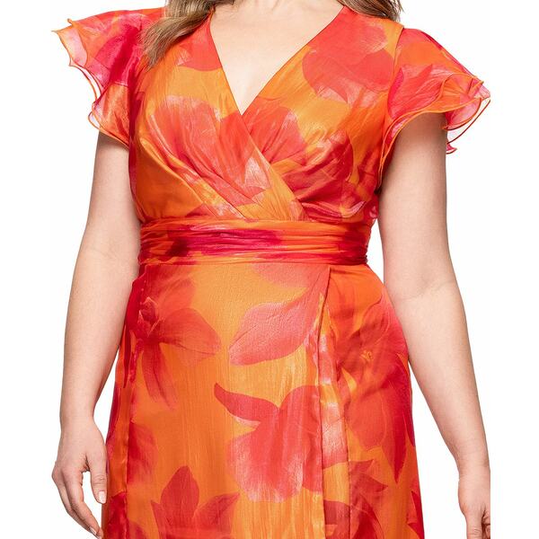 エスケープ レディース ワンピース トップス Plus Size Floral-Print Chiffon High-Low Dress Coral/Pink