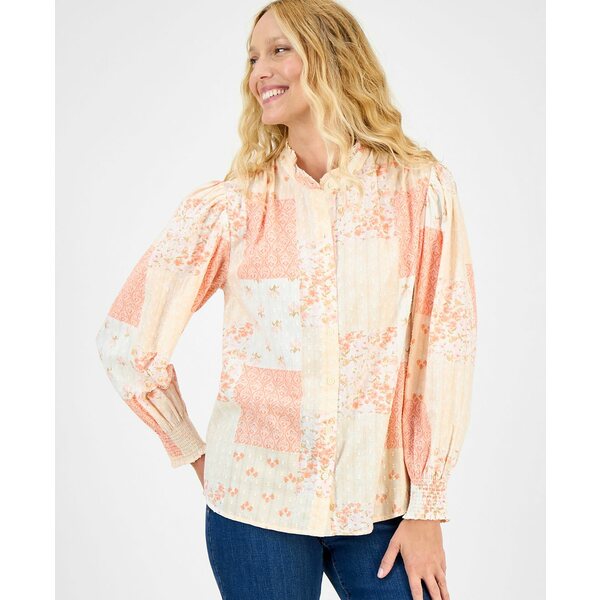 륢ɥ ǥ åȥ ȥåץ Women's Printed Long-Sleeve Ruffle-Neck Blo...