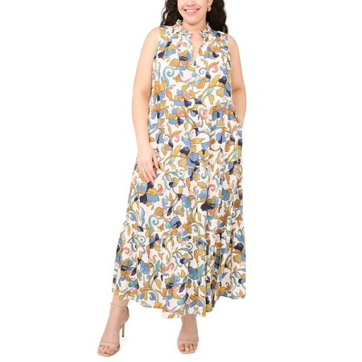 ミスク レディース ワンピース トップス Plus Size Printed Split-Neck Sleeveless Maxi Dress New Ivory ミスク レディース ワンピース トップス Plus Size Printed Split-Neck Sleeveless Maxi Dress New Ivory