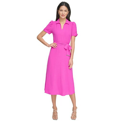 ダナ キャラン ニューヨーク レディース ワンピース トップス Women's Tie-Waist Point Collar A-Line Dress Power Pink ダナ キャラン ニューヨーク レディース ワンピース トップス Women's Tie-Waist Point Collar A-Line Dress Power Pink