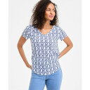 スタイルアンドコー レディース カットソー トップス Petite Dyed Geo Perfect V-Neck Tee, Exclusively at Macy's Industrial Blue Combo