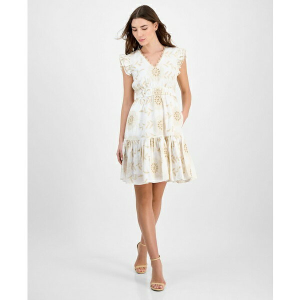 󥯥饤 ǥ ԡ ȥåץ Women's Ruffled Embroidered V-Neck Dress Egret...