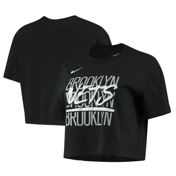 ナイキ レディース Tシャツ トップス Brooklyn Nets Nike Women 039 s Performance Repeat Logo Cropped TShirt Black