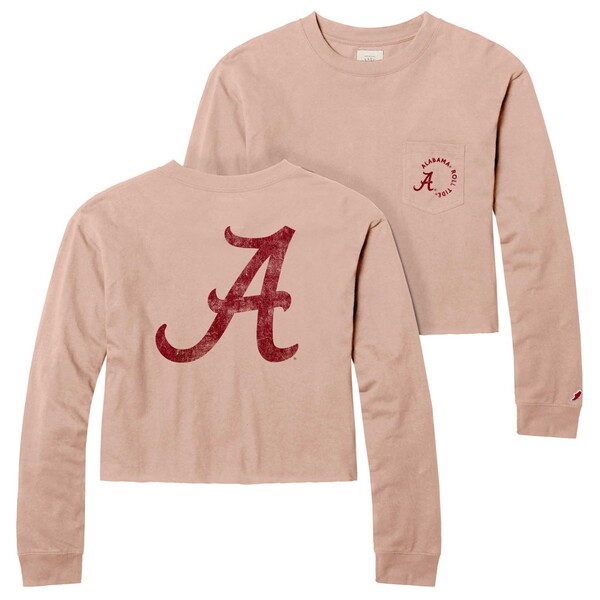 リーグカレッジエイトウェア レディース Tシャツ トップス Alabama Crimson Tide League Collegiate Wear Women 039 s Clothesline Midi Long Sleeve Cropped TShirt Light Pink