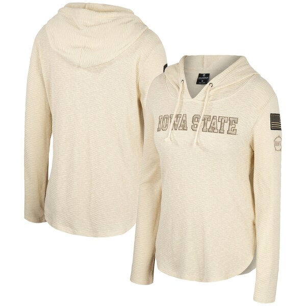  ǥ T ȥåץ Iowa State Cyclones Colosseum Women's OHT Military Appreciation Casey Raglan Long Sleeve Hoodie TShirt Cream