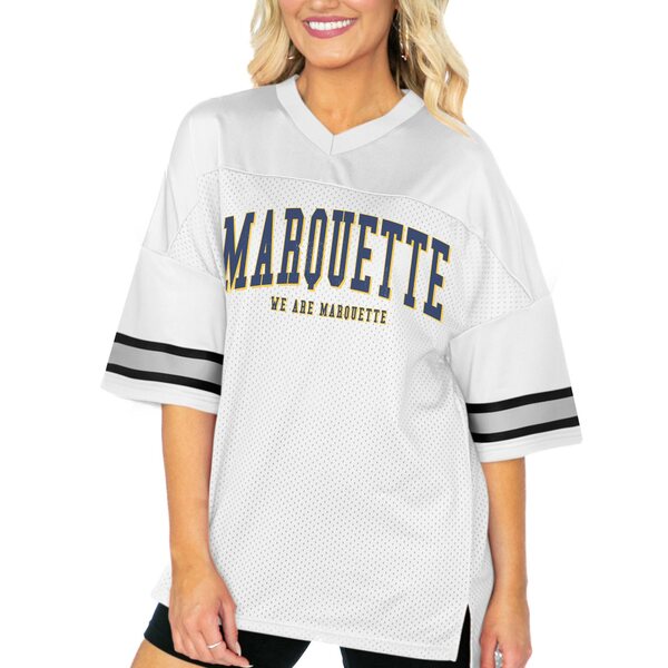 ゲームデイ レディース Tシャツ トップス Marquette Golden Eagles Gameday Couture Women's Option Play Oversized Mesh Fashion Jersey White