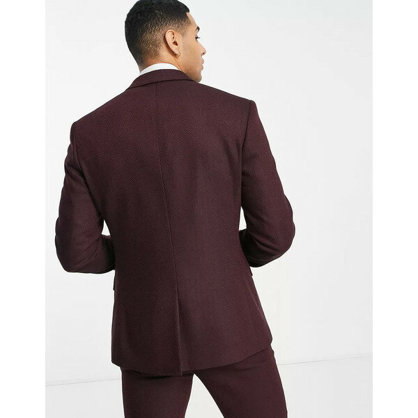 エイソス メンズ ジャケット＆ブルゾン アウター ASOS DESIGN super skinny wool mix suit jacket in burgundy herringbone Burgundy