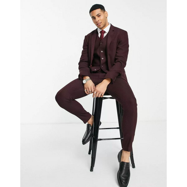 エイソス メンズ ジャケット＆ブルゾン アウター ASOS DESIGN super skinny wool mix suit jacket in burgundy herringbone Burgundy