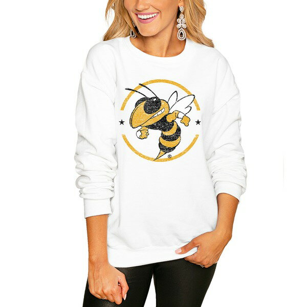 ゲームデイ レディース パーカー・スウェットシャツ アウター Georgia Tech Yellow Jackets Women's End Zone Pullover Sweatshirt White