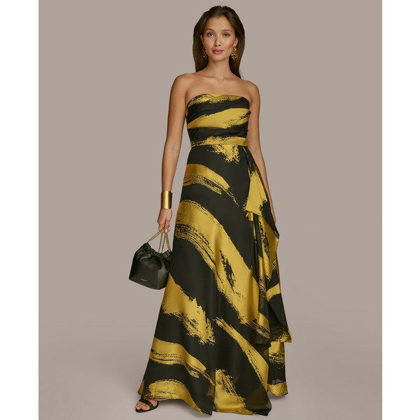 ダナ キャラン ニューヨーク レディース ワンピース トップス Women's Strapless Ruffle-Front Gown Black/Gold