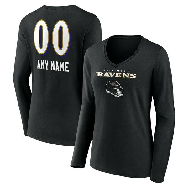եʥƥ ǥ T ȥåץ Baltimore Ravens Fanatics Branded Women's Personalized Name &Number Team Wordmark Long Sleeve VNeck TShirt Black