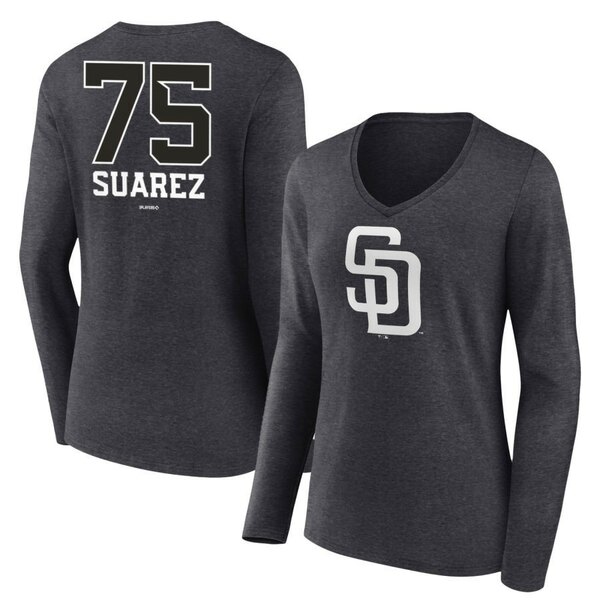 ファナティクス レディース Tシャツ トップス San Diego Padres Fanatics Branded Women's Personalized Monochrome Name & Number Long Sleeve VNeck TShirt Charcoal