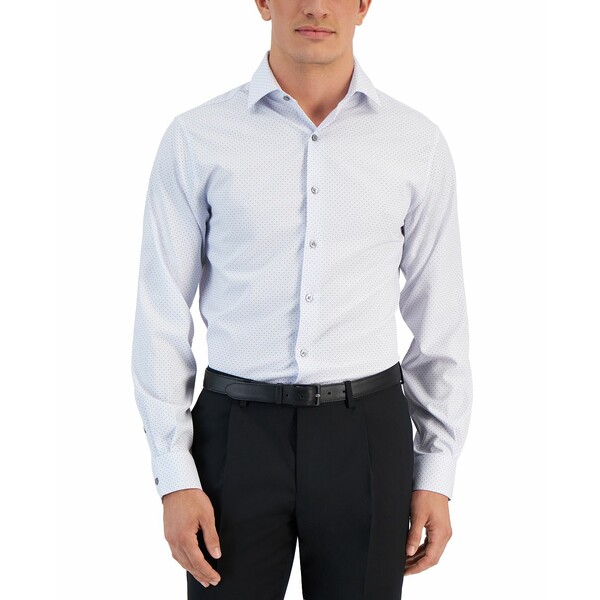 ե   ȥåץ Men's Slim-Fit Geo-Print Dress Shirt, Created for Macy's White Blue