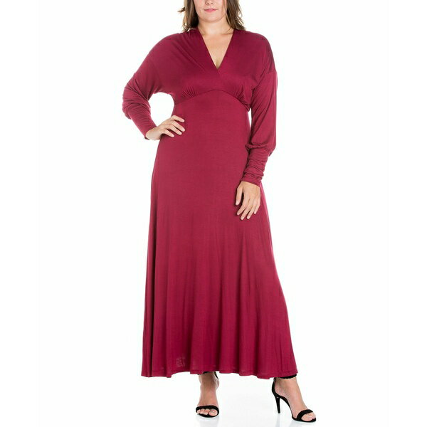 24セブンコンフォート レディース ワンピース トップス Women s Plus Size Bishop Sleeves Maxi Dress Wine