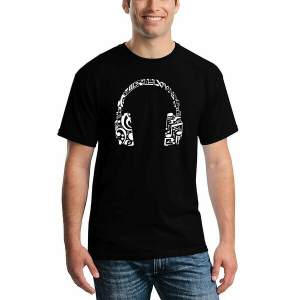 楽天astyエルエーポップアート メンズ Tシャツ トップス Men's Music Note Headphones Word Art T-shirt Black