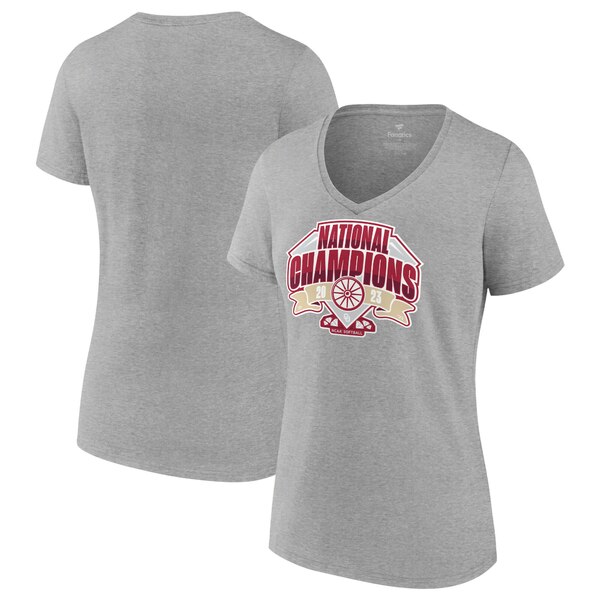 t@ieBNX fB[X TVc gbvX Oklahoma Sooners Fanatics Branded Women's 2023 NCAA Softball Women's College World Series Champions Official Logo VNeck TShirt Gray