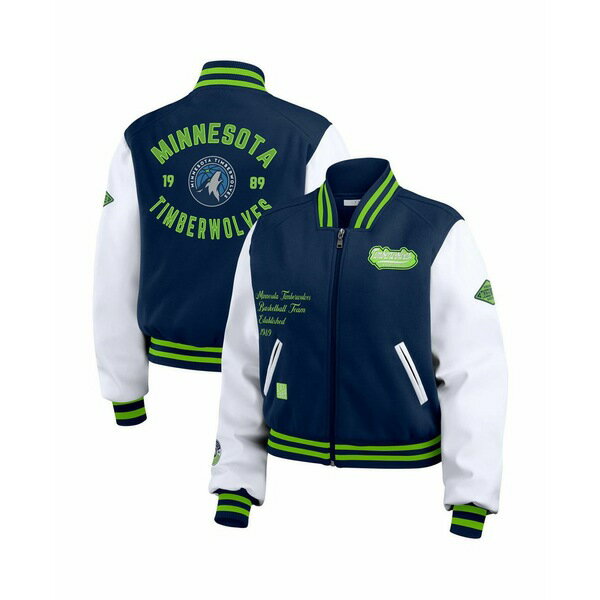 ウェア バイ エリン・アンドリューズ レディース ジャケット＆ブルゾン アウター Women's Navy/White Minnesota Timberwolves Cropped Varsity Full-Zip Jacket Navy, White