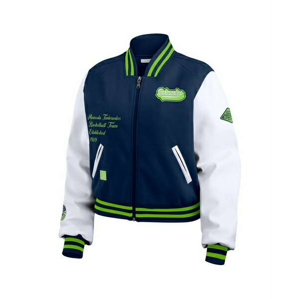 ウェア バイ エリン・アンドリューズ レディース ジャケット＆ブルゾン アウター Women's Navy/White Minnesota Timberwolves Cropped Varsity Full-Zip Jacket Navy, White